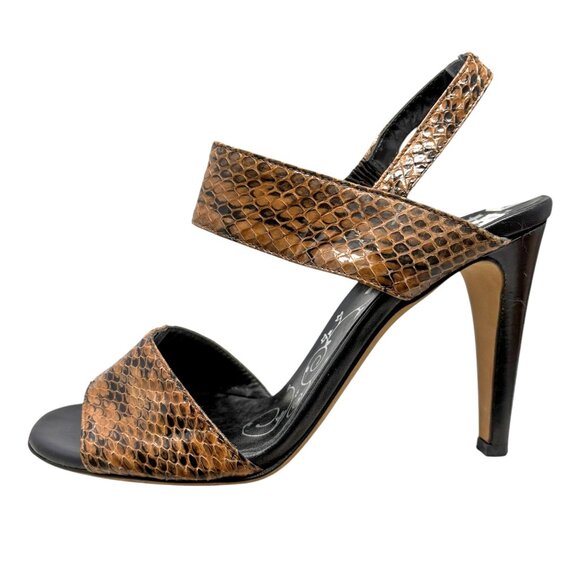 TIBI NY Snakeskin Embossed Leather Slingback Heeled Sandals‎ - Picture 3 of 10